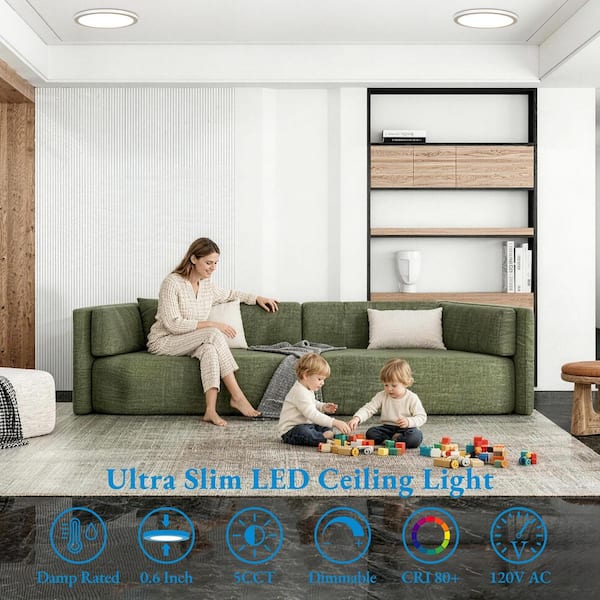 15 in. 36-Watt White Round LED Flat Panel 3200 Lumens Slim Flush Mount Ceiling Light with 5-Color Temperature Options