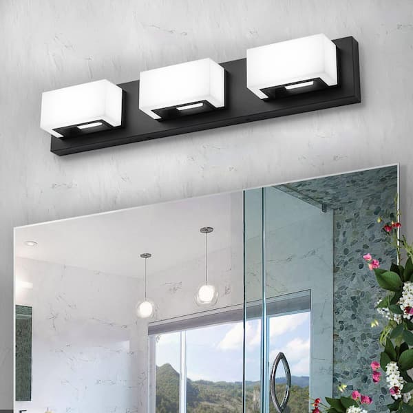 21.65 in. 3-Light Modern Black LED Vanity Light Bar with Acrylic Shades Dimmable 6000K Light