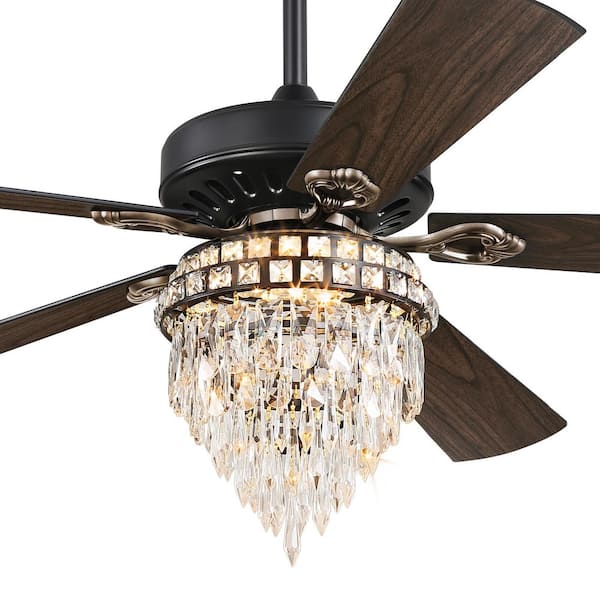 HINNIXY 60 in. Smart Indoor Downrod Mount 3-Color LED 6-Speed Brushed Nickel Crystal Ceiling Fan with Light Kit and Remote