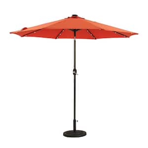 9 ft. Aluminum Orange Outdoor Solar Led Tiltable Patio Umbrella Market Umbrella With Crank Lifter