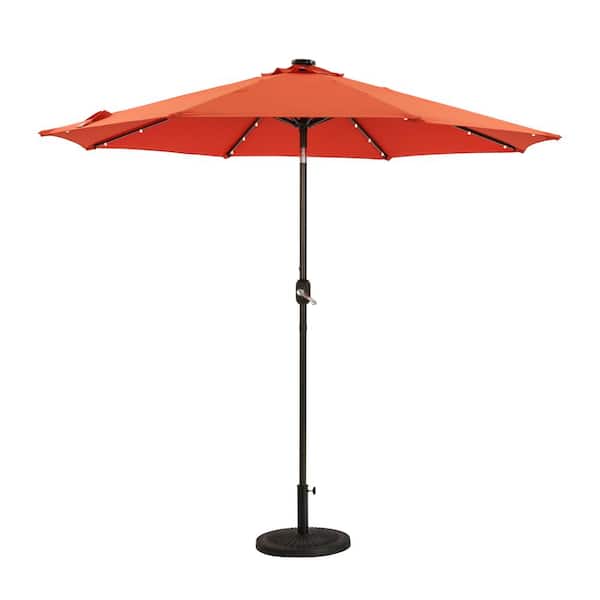 Unbranded 9 ft. Aluminum Orange Outdoor Solar Led Tiltable Patio Umbrella Market Umbrella With Crank Lifter