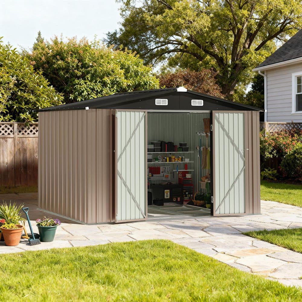 Sizzim 8 ft. W x 6 ft. D Metal Storage Shed with Metal Frame Floor