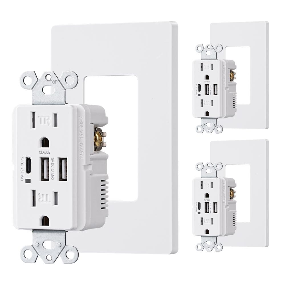 White 15 Amp Tamper Resistant Receptacle Outlet with 3-Port USB Wall Outlet (3- Pack) price history on PriceWatchPro