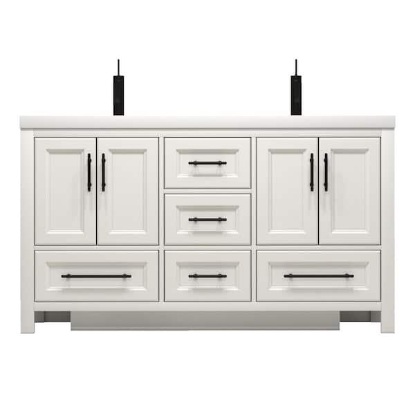 VIV 59 in. W x 20 in. D x 35 in. H Double Sink Freestanding Bath Vanity in White with White Acrylic Top