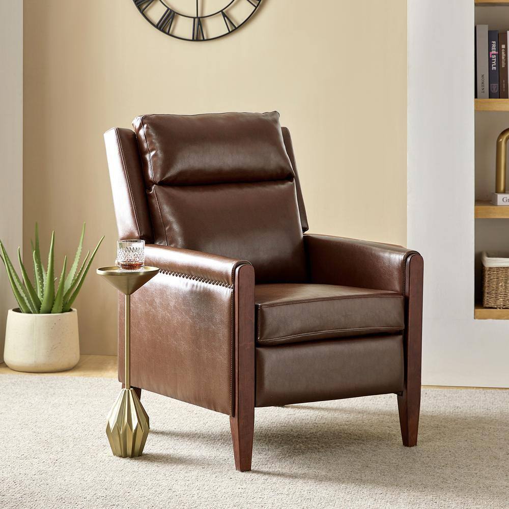 JAYDEN CREATION Manuel Brown Leather Push Back Manual Recliner with Solid Wood Legs ZRCJK0320