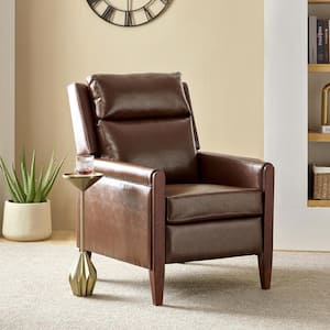 Manuel Brown Leather Push Back Manual Recliner with Solid Wood Legs