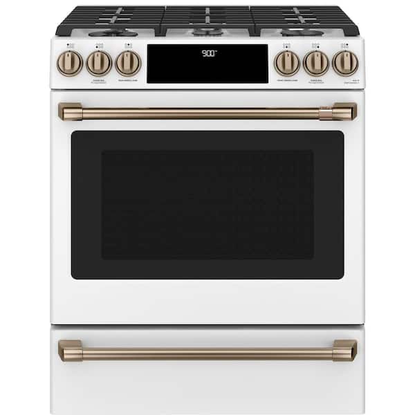 Cafe 30 in. 5.7 cu. ft. Slide-In Dual Fuel Range with Self-Cleaning Convection Oven in Matte White, Fingerprint Resistant