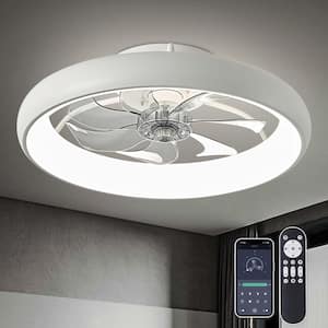 20 in. LED Indoor White Bladeless App Control Low Profile Ceiling Fan with Light Semi Flush Mount Bedroom Lighting