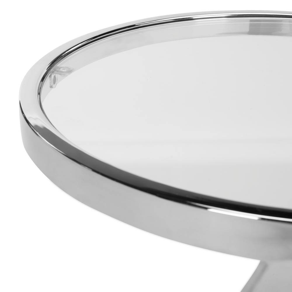Round Chrome Metal and Glass End Table