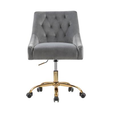 Gray Velvet Upholstered Adjustable Swivel Task Chair