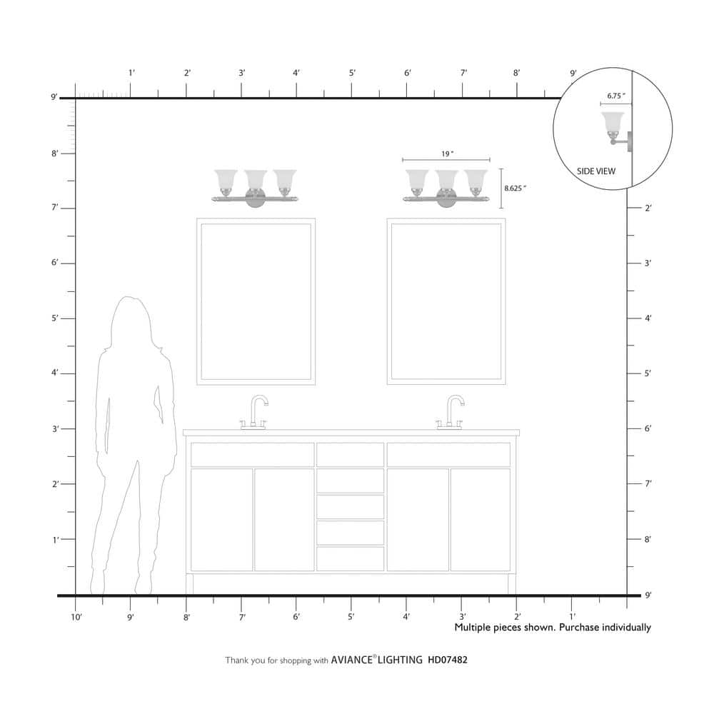 Polished Chrome 19" Vanity Light with White Alabaster Glass