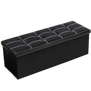 43 in. Black Leather Foldable Upholstered Ottoman with Large Storage Space