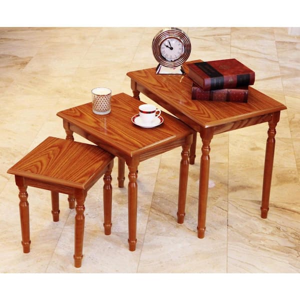 Homecraft Furniture Oak 3-Piece Nesting End Table, Brown