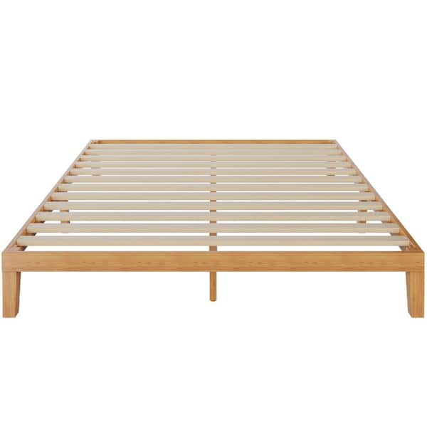 Queen Size Natural Pine Solid Wood Bed Frame Platform Bed with Wooden Slat Support & Noise-Free