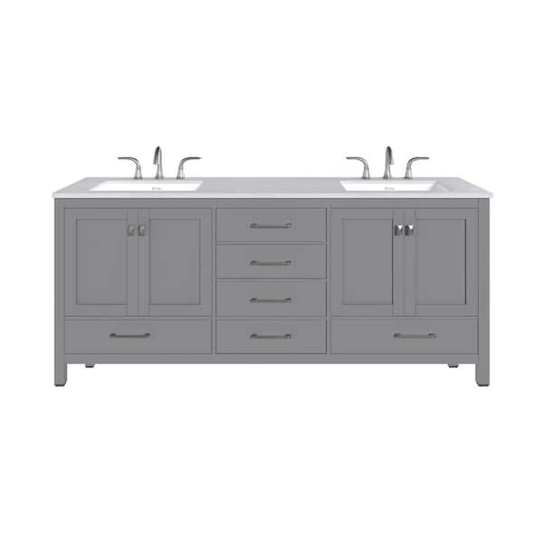 Aberdeen 78 in. Double Sink Gray Bath Vanity with White Carrara Quartz Top (Assembled)