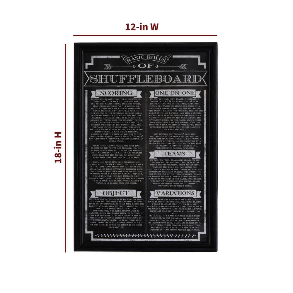 Elegant Black Framed Shuffleboard Rules Wooden Wall Art