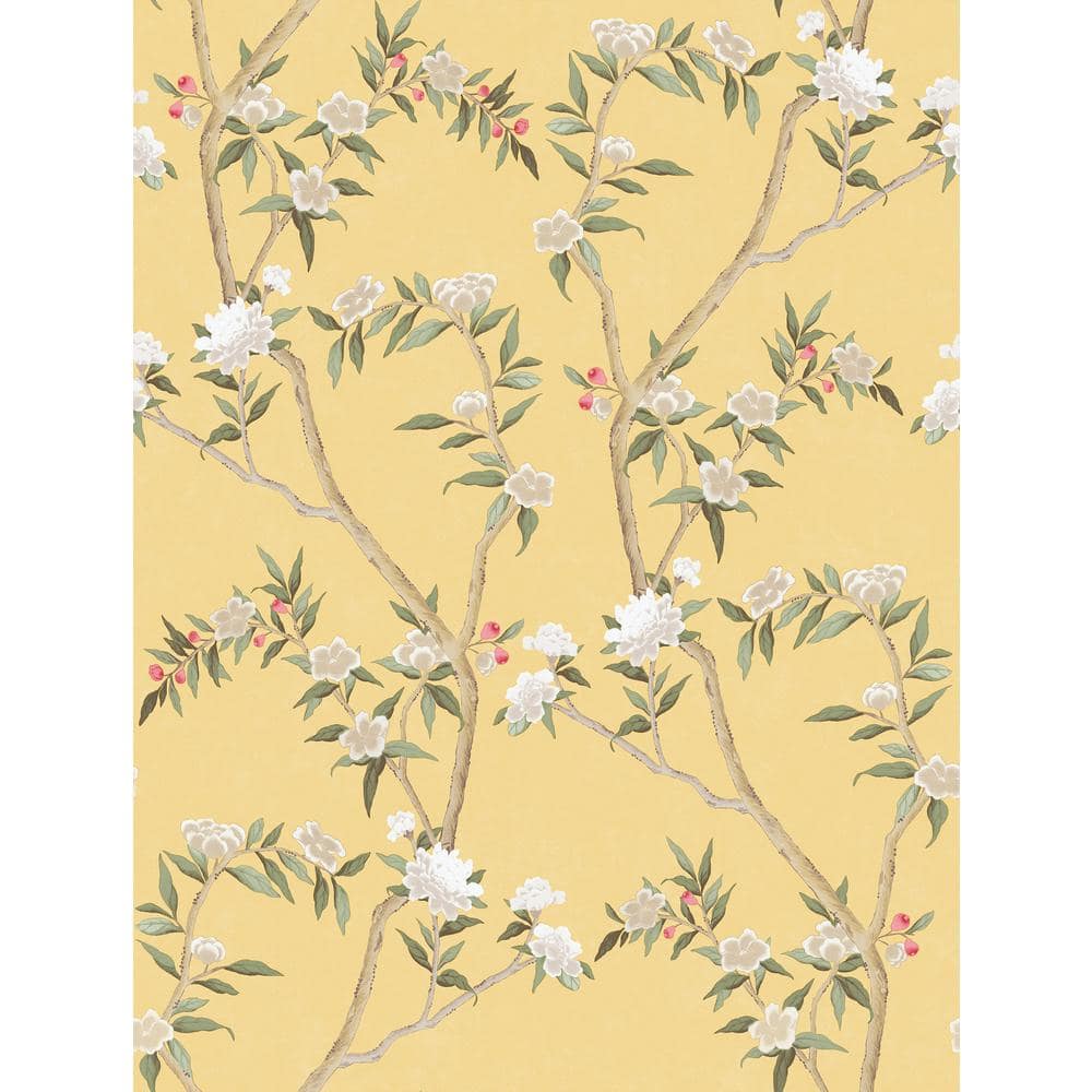 Spring Blossom Collection Chinoiserie Floral Vine Yellow Matte Finish Non-P
