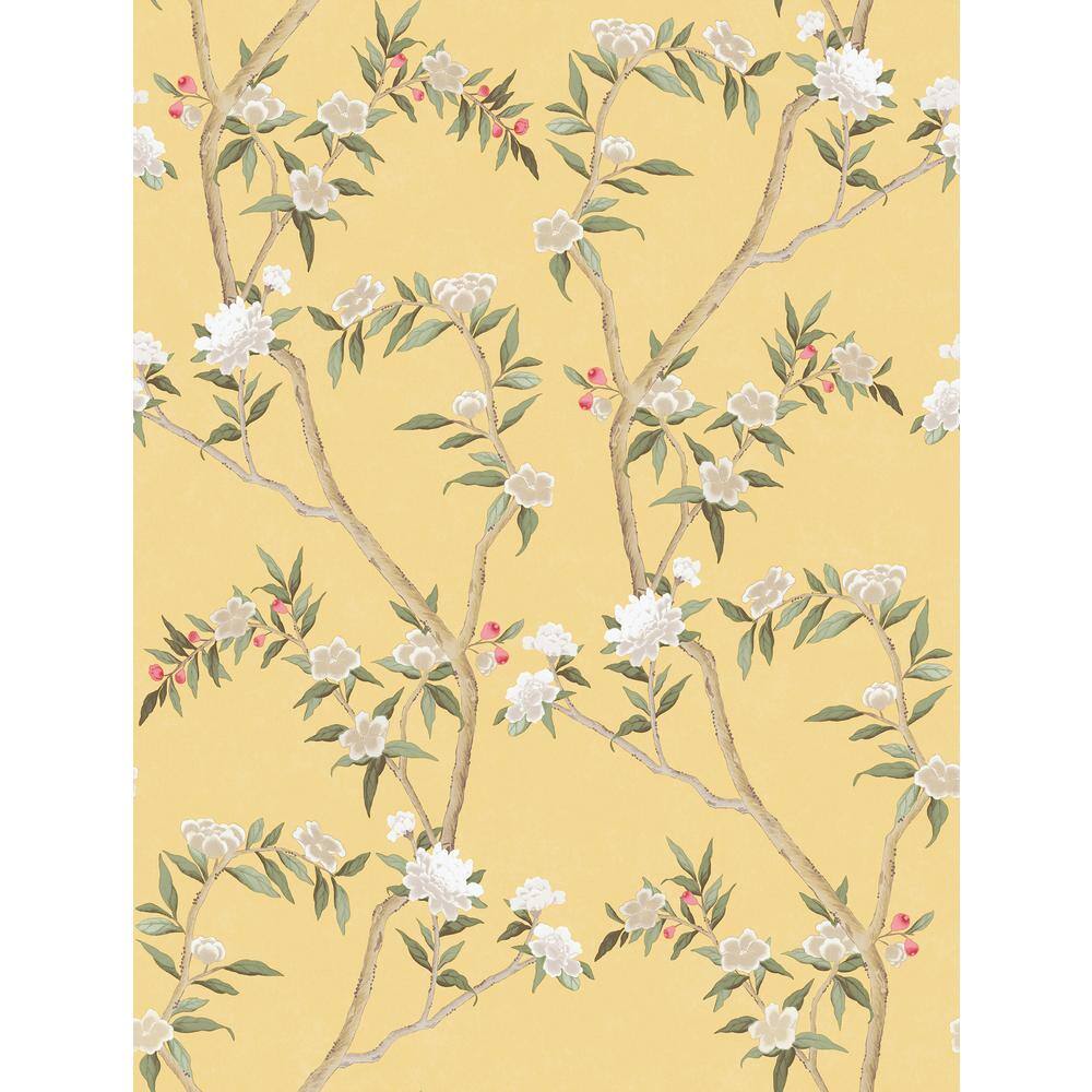 Spring Blossom Collection Chinoiserie Floral Vine Yellow Matte Finish Non-P