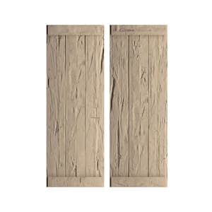 16.5 in. x 38 in. Timberthane Polyurethane 3-Board Joined Hand Hewn Faux Wood Board-n-Batten Shutters, End Batten Pair