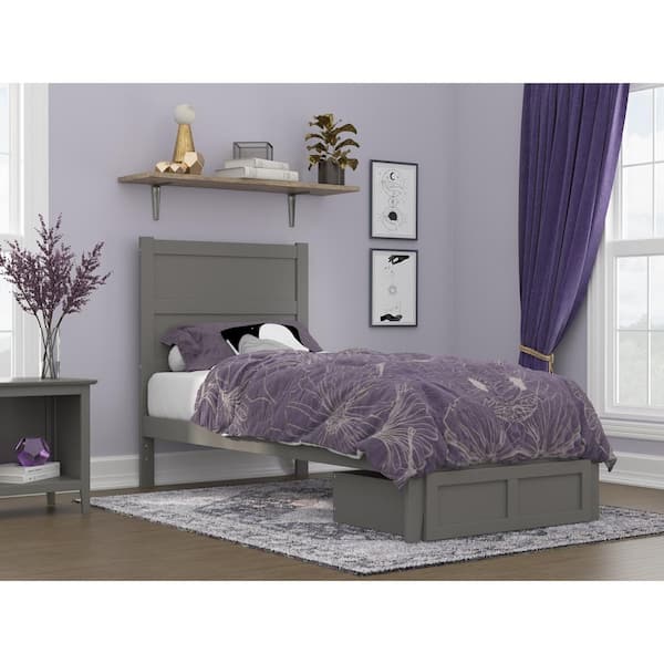 AFI NoHo Grey Twin Extra Long Solid Wood Storage Platform Bed with Foot Drawer and Attachable USB Charger