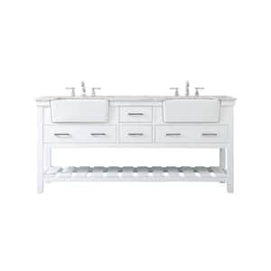 Simply Living 72 in. W x 22 in. D x 34.125 in. H Bath Vanity in White with Carrara White Marble Top