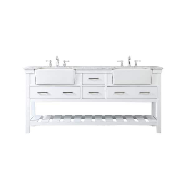 Unbranded Simply Living 72 in. W x 22 in. D x 34.125 in. H Bath Vanity in White with Carrara White Marble Top
