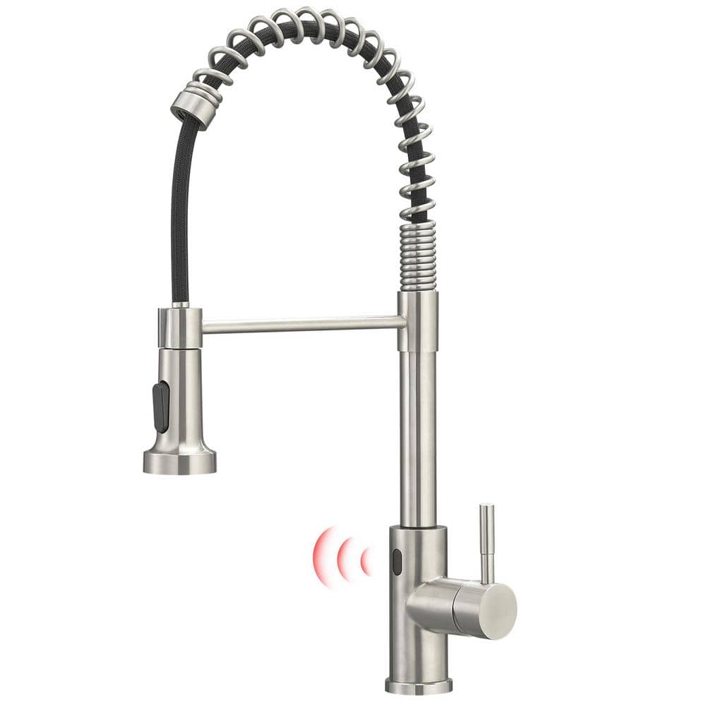 Commercial Touchless Single Handle Spring Pull Down Sprayer Kitchen Faucet 