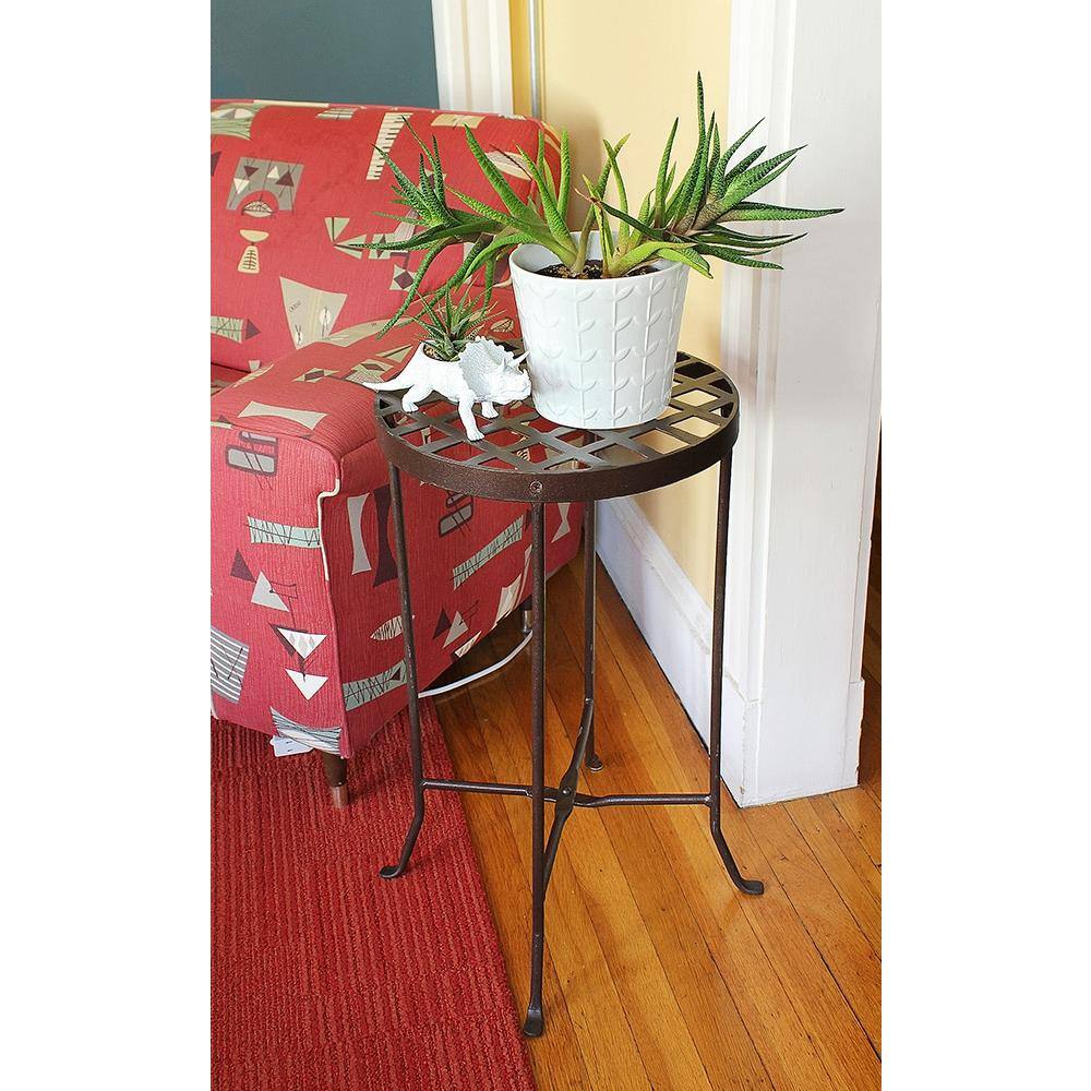 Bronze Wrought Iron Round Plant Stand, 24.75" High