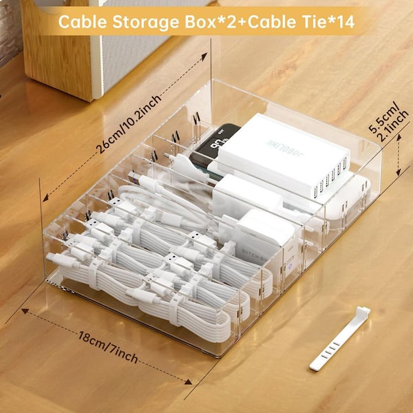 Cable Storage Box Lukyamzn Large With Wire Ties 8 Compartment Stackable ...