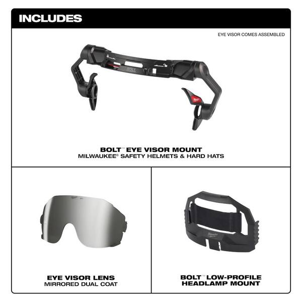 Milwaukee BOLT Mirror Eye Visor with (5) BLU Front Brim w/ Bolt