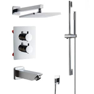 Single Handle 2-Spray Square Wall Bar Shower Kits with Hand Shower and Sliding Bar in Polished Chrome (Valve Included)