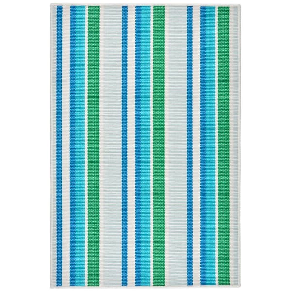 Always Greener Machine Washable Cobalt/Green 6 ft. x 9 ft. Indoor Area Rug