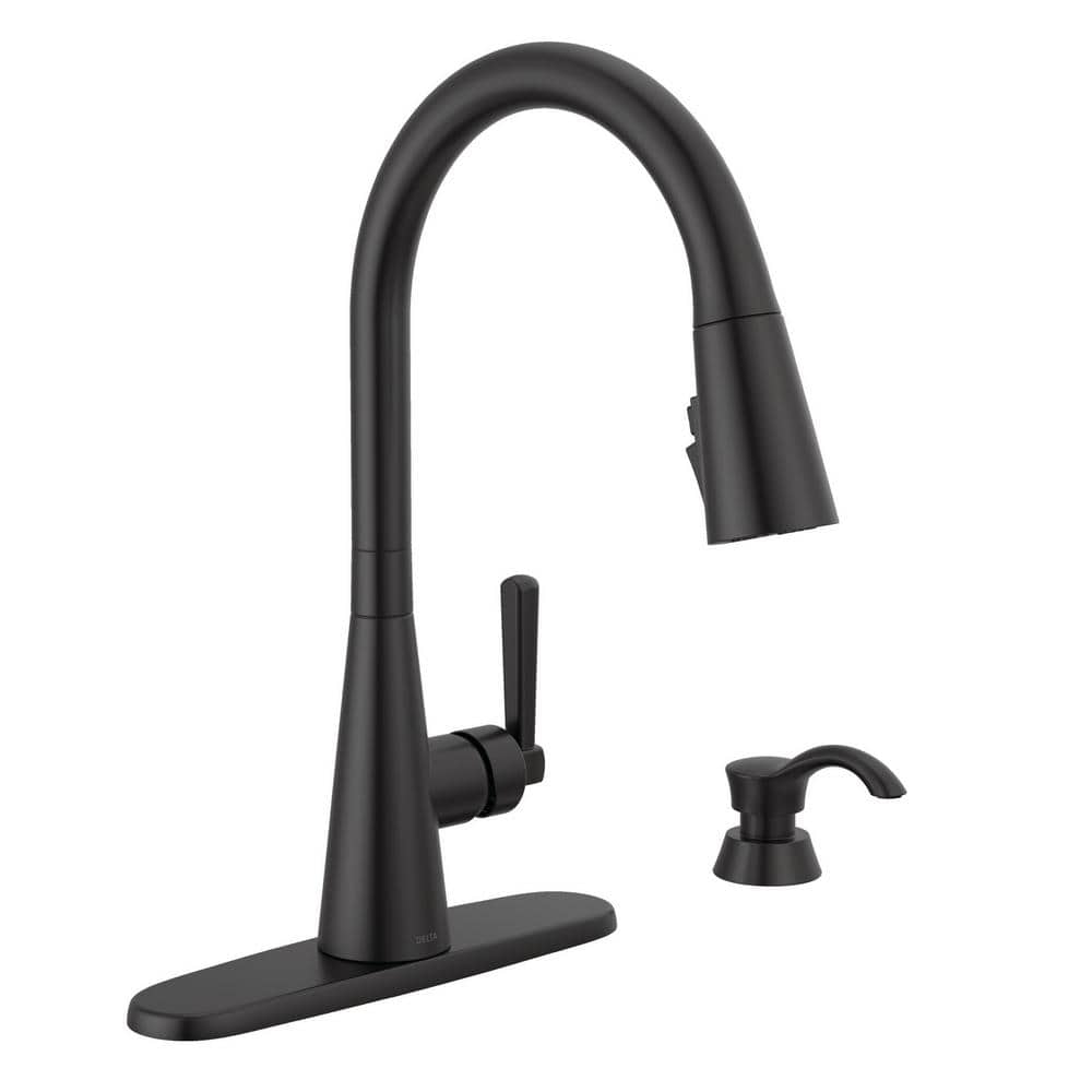 Delta Boyd Single Handle Pull Down Sprayer Kitchen Faucet with ShieldSpray Technology in Matte Black