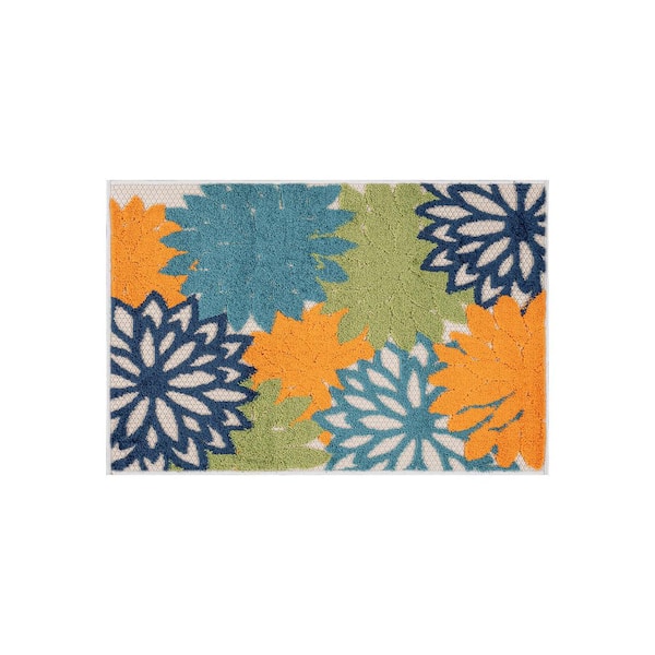 Floral Design Indoor/Outdoor High-Low Textured Area Rug, Floral, Easy-Clean Patio Rug 2' x 3' Multi