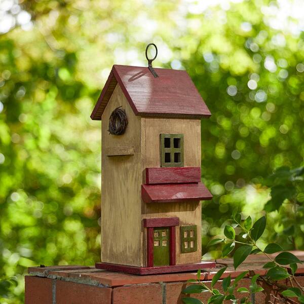 Glitzhome 14.25 in. H Washed Yellow Distressed Solid Wood Cottage