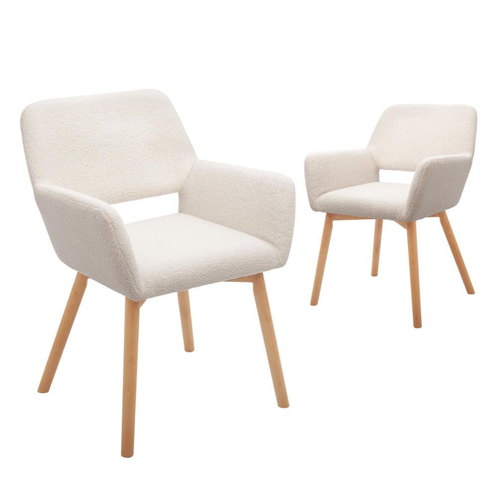 Velvet Leisure Modern Living Dining Room Accent Arm Chairs Club Guest with Solid Wood Legs, Set of 2, Beige, White