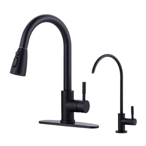15.3 in. Single Handle Pull Down Sprayer Kitchen Faucet with 360° Spout Swivel in Matte Black