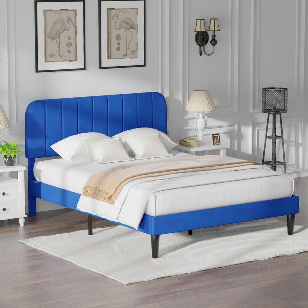 VECELO Upholstered Full Bed Frame, Platform Bed Frame With Adjustable ...