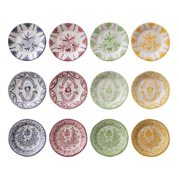 Multicolor Hand-Painted Stoneware Organic Shaped Dinner Plate (Set of 12)