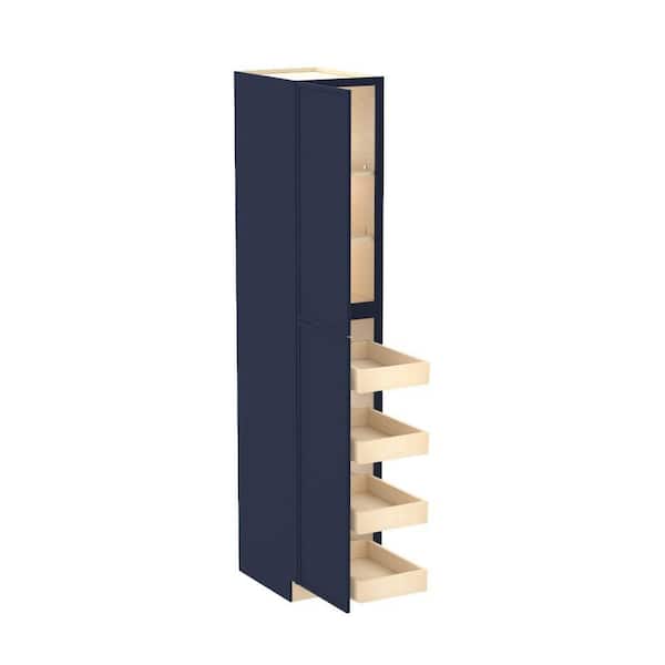 Home Decorators Collection Franklin 18 in. W x 24 in. D x 96 in. H Assembled Plywood Pantry Kitchen Cabinet in Vessel Blue with 4ROT Soft Close LH