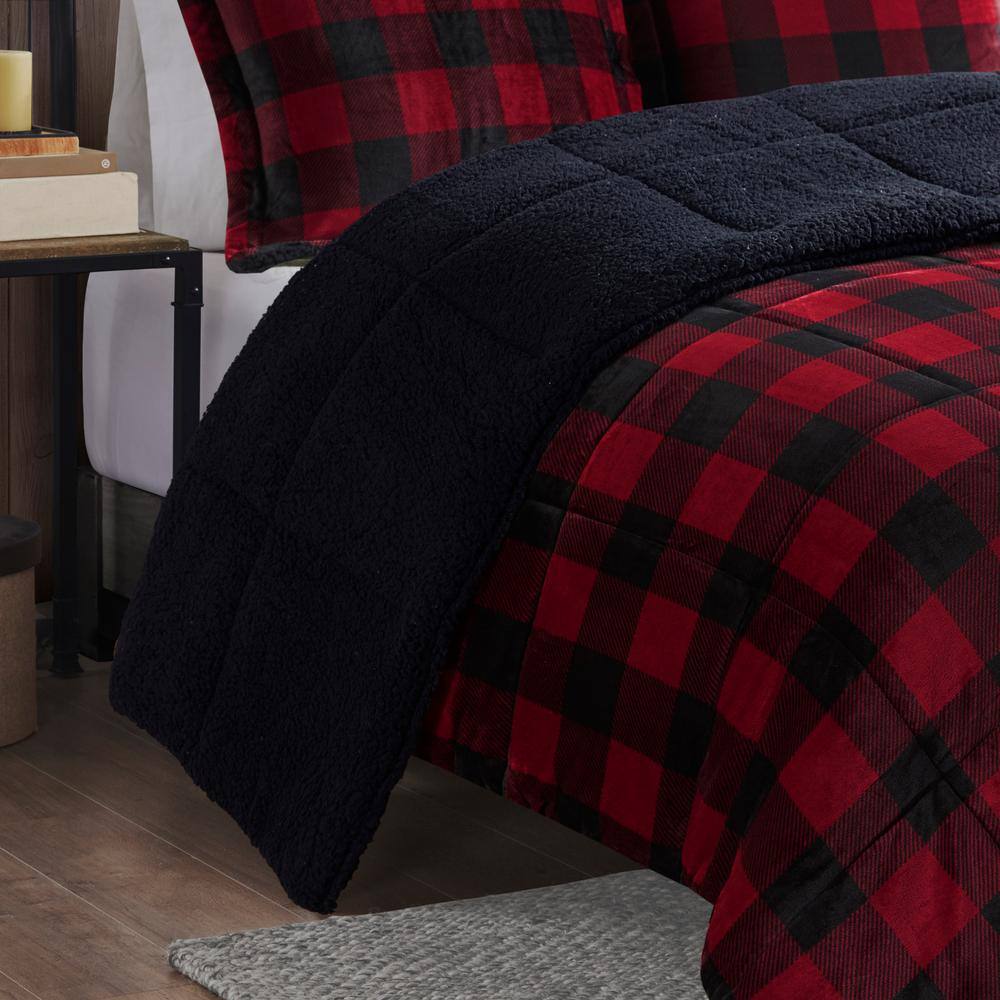 Full Red and Black Buffalo Check Down Alternative Bedspread Set