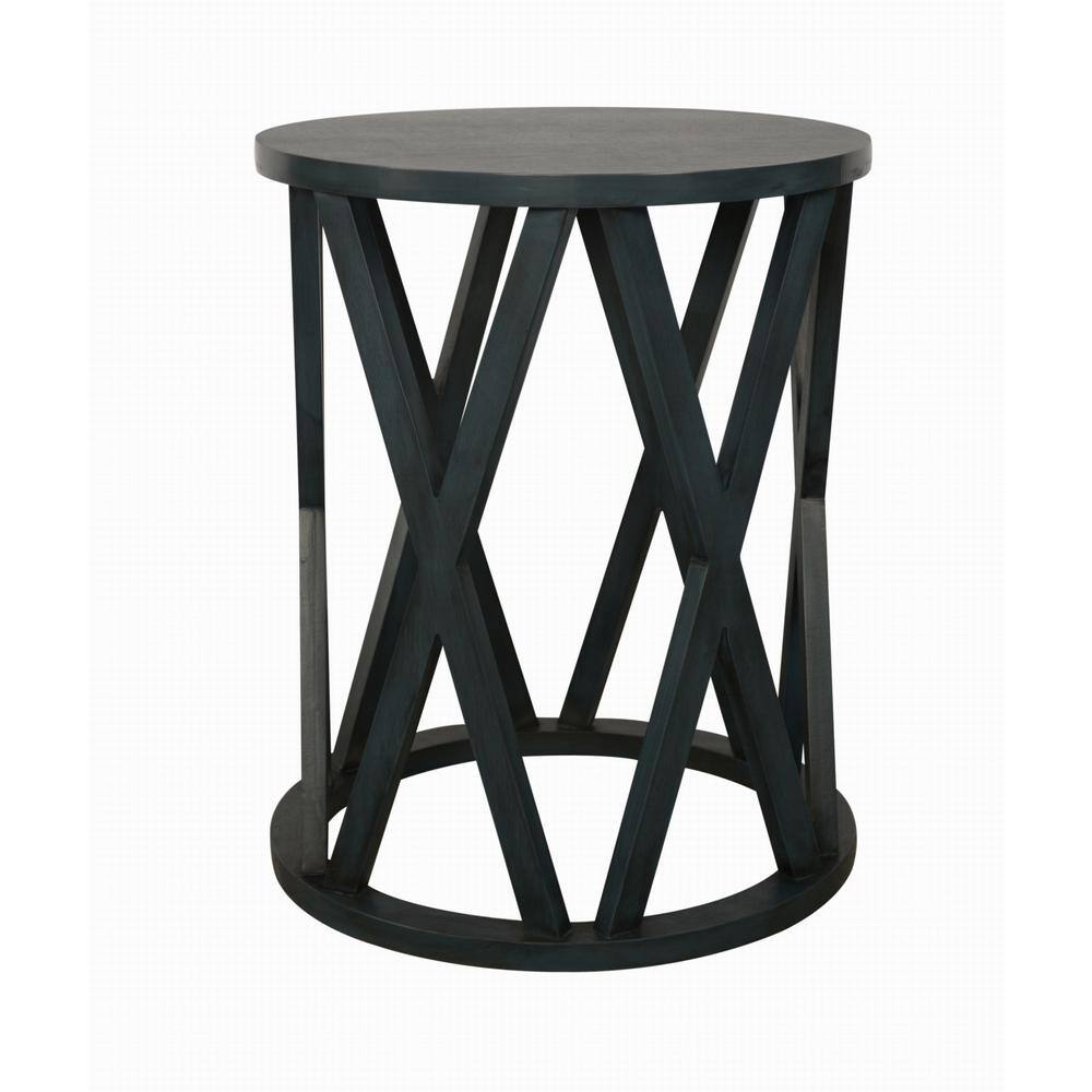Decor Therapy 20 in. Cedrick Antique Navy Round Accent Table with X