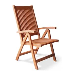 Stylish and Modern Design 1-Piece Wood Outdoor Folding Recliner Chair with 5-Adjustable Position Stable,  Sturdy in Teak