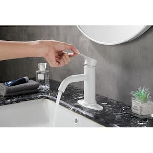 Single Handle Single Hole Bathroom Faucet with Deckplate Included and Drain Kit Included Stainless Steel in White
