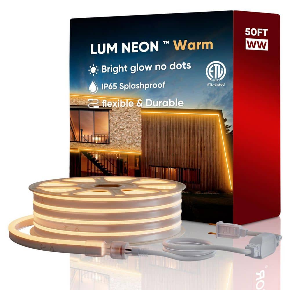 50-ft. Integrated LED Warm White AC110V-120V Neon Strip Light, 8 x 16 mm Cuttable SMD2835 120LED/M Strip Light Fixture price history on PriceWatchPro