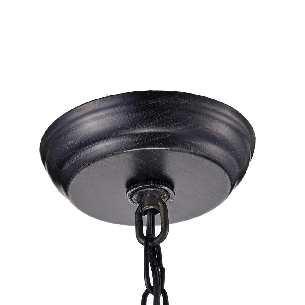 Black Lantern Style 3-Light Chandelier with Glass Shades