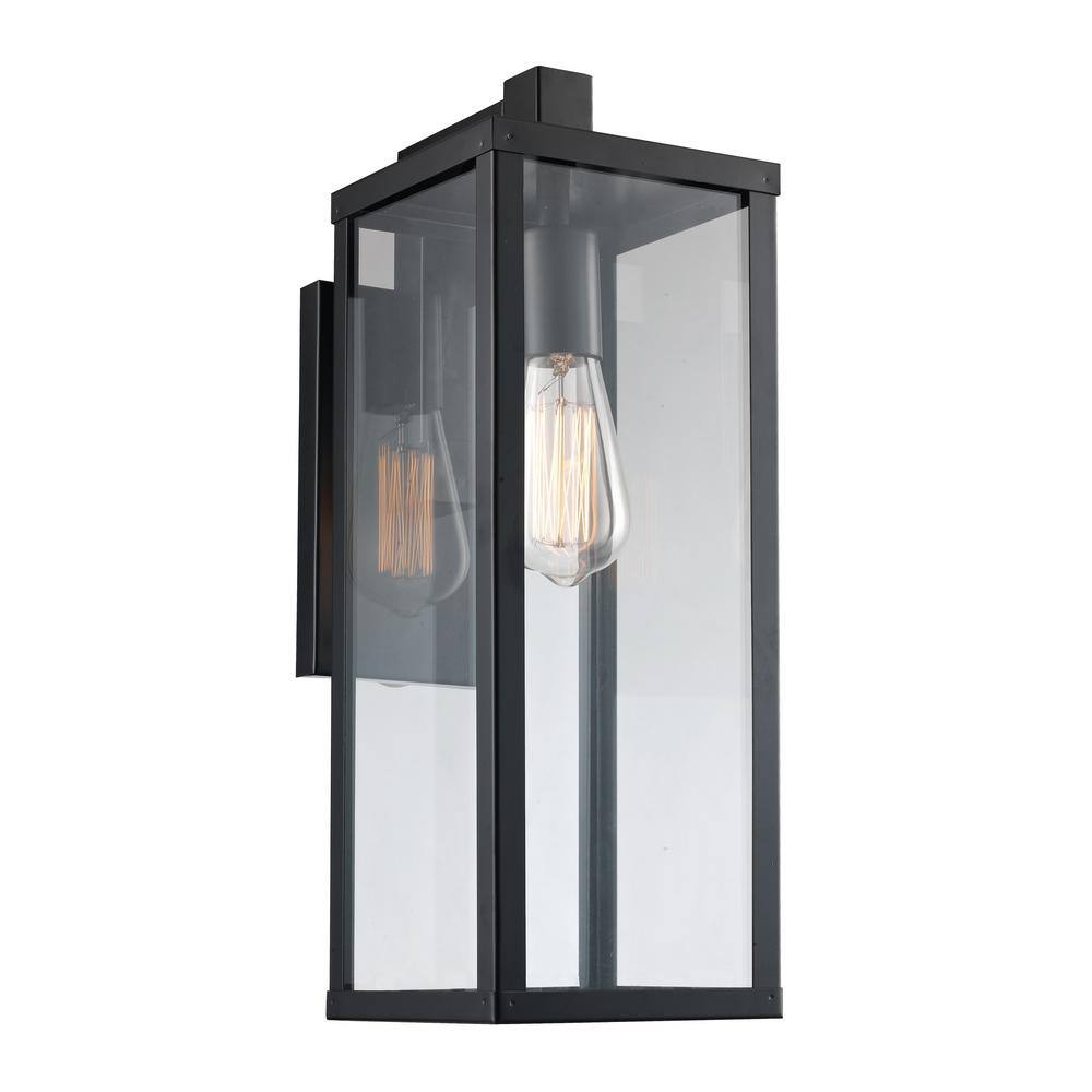 Bel Air Lighting Oxford 17.75 in. 1Light Black Modern Outdoor Wall Light Fixture with Clear