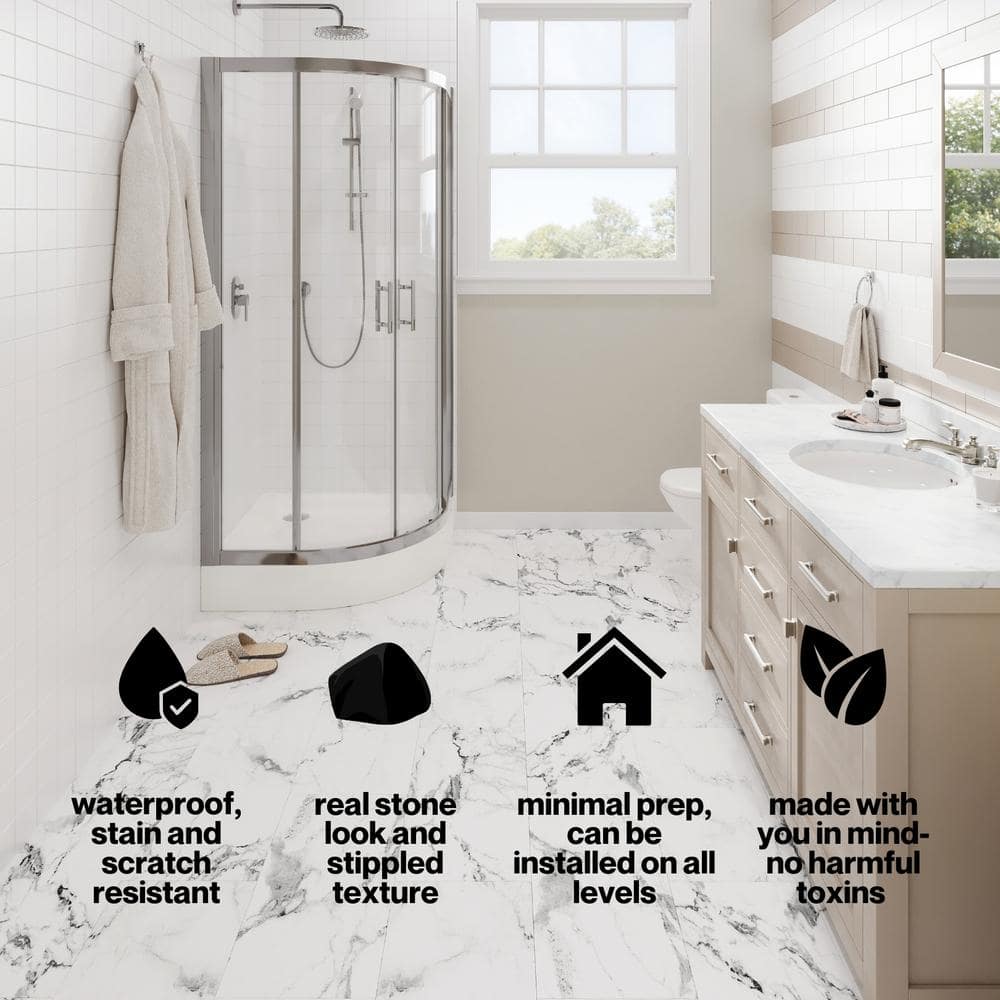 Calacatta White Marble Look 12" x 24" Vinyl Tile Flooring