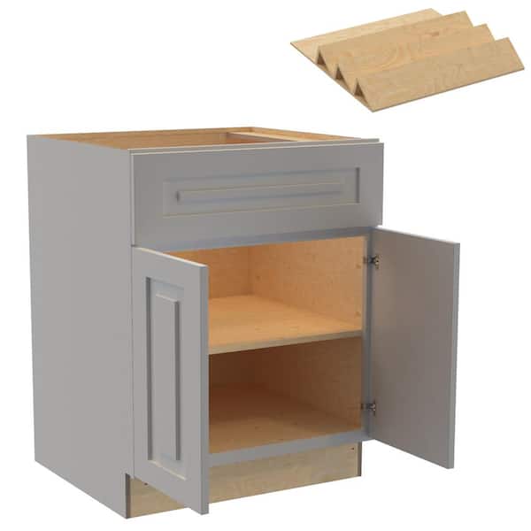 Home Decorators Collection Grayson 27 in. W x 24 in. D x 34.5 in. H Assembled Plywood Base Kitchen Cabinet in Pearl Gray with Spice Soft Close