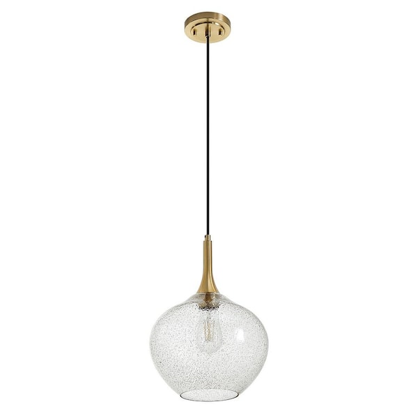 1 Lights Modern Gold Metal Mini Pendant Light, Bubble Clear Glass Shade, for Home Decor, Dining/Living Room.